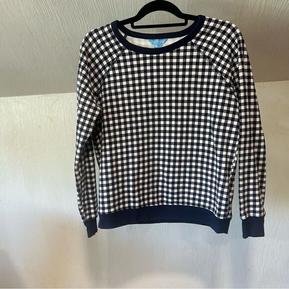 Draper James Natalie Navy Plaid Check Gingham Crew neck Pullover Sweatshirt - Picture 4 of 12